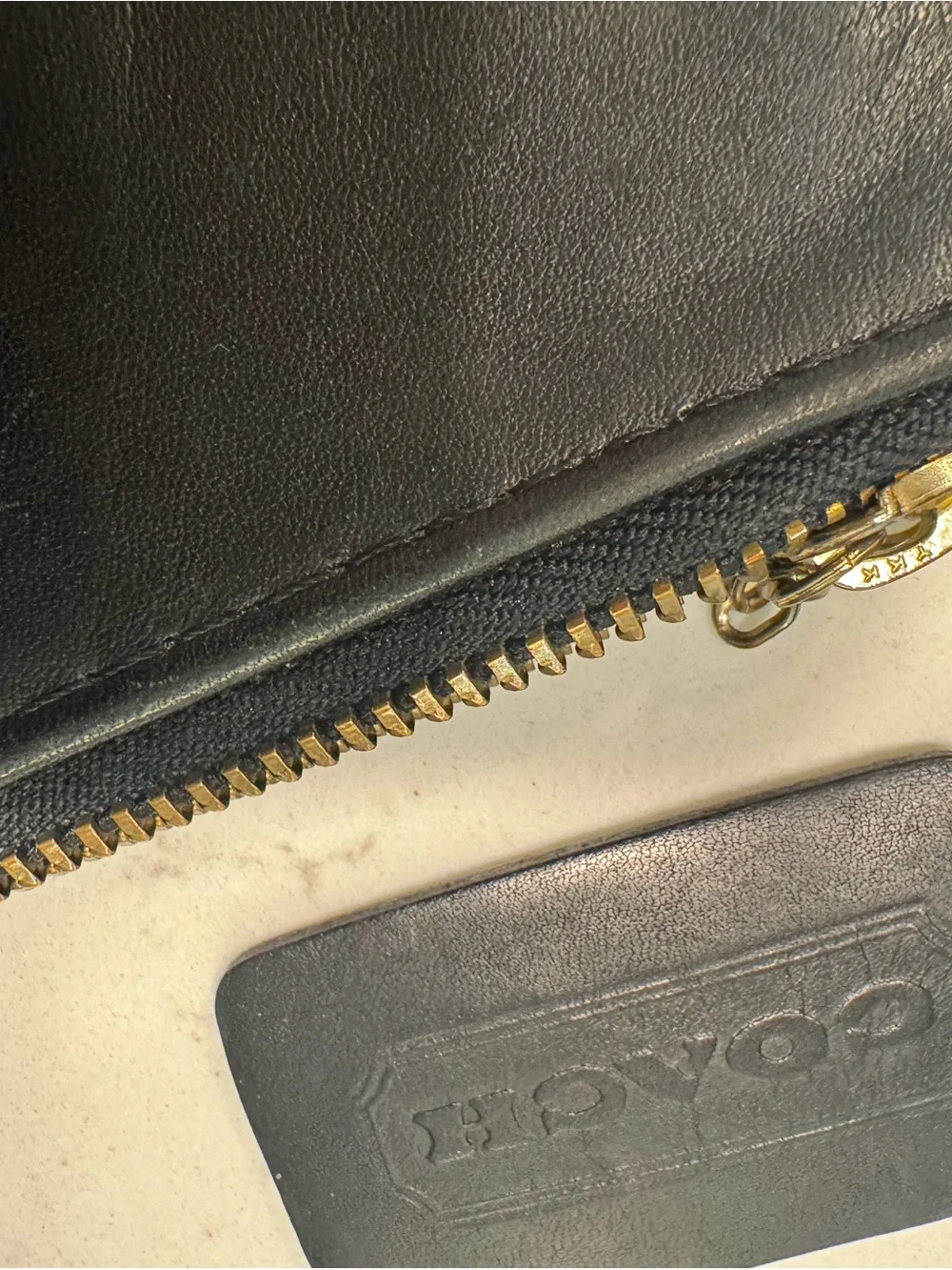Vintage Coach Black Leather Zip Pouch Wristlet